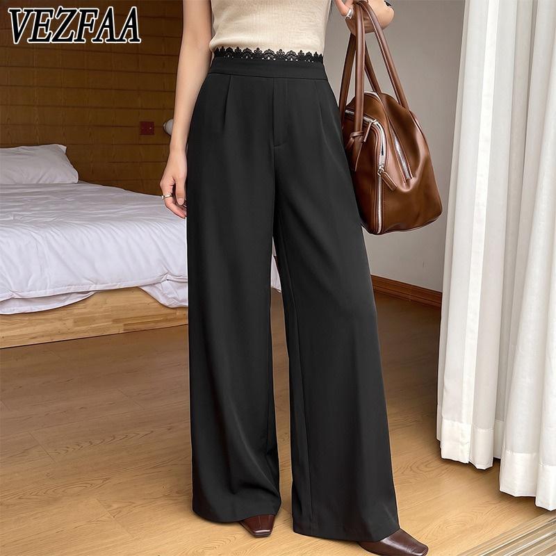 VEZFAA Pantaloni e capris a vita alta con stampa tinta unita casual alla moda da donna