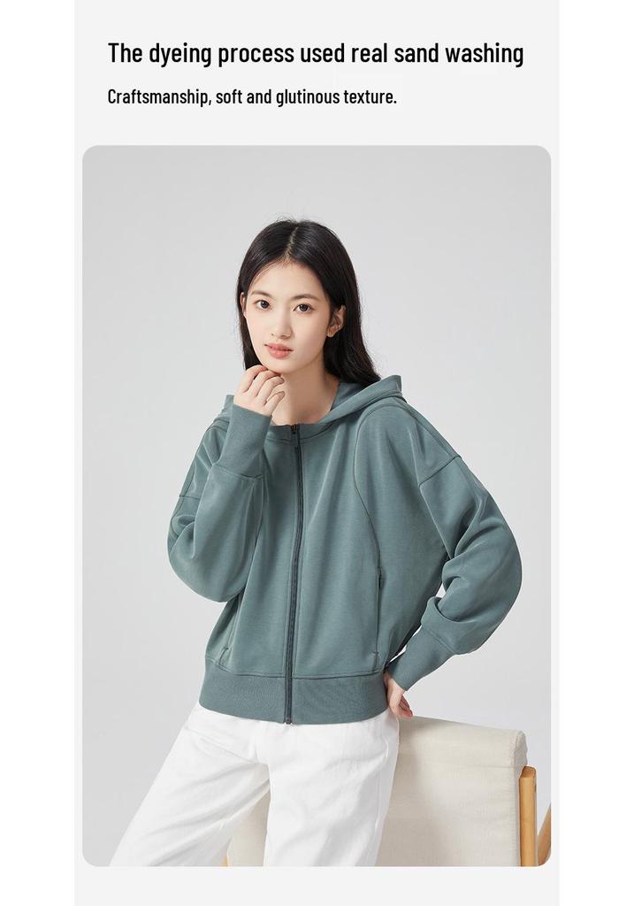 Orchid Essence Women's Sand Washed Modal Hoodie Cardigan - Casual and Versatile Sweatshirt