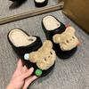 Cute bear cartoon cotton slippers women wear winter thick bottom warm indoor home removable wool cotton slippers