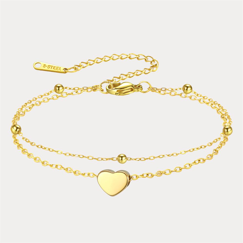 My Shape Heart Charms Bracelets for Women Girls Gold Color Chains 2 Layers Hand Chain Stainless Steel Jewelry Girlfriend Gifts