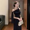 Elegant One-Shoulder Lace-Up Sheath Dress - Slimming Evening Wear 