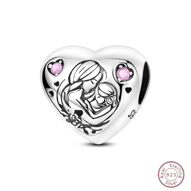 New Copper Charm Bead Mother'S Day Love Heart Family Charm Bead Pendant Fits Bracelet Womens Jewelry Gift