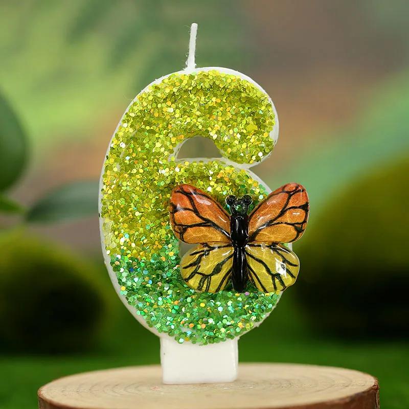 

Зеленые свечи-бабочки на день рождения 0-9 Номер Оригинальные свечи на день рождения Соевый воск Блестящая свеча на день рождения