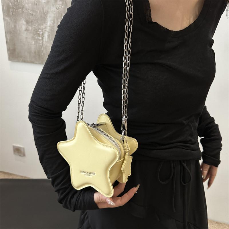Fashionable Candy Color Star Bag 2024 Cute Cartoon Pu Chain Crossbody Bag