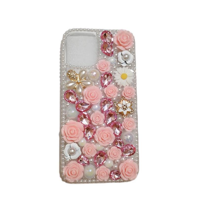 Lux Rhinestone Rose Flower iPhone Case: Drop-Proof, Full Coverage, Compatible with iPhone 13, 14, 15, 16