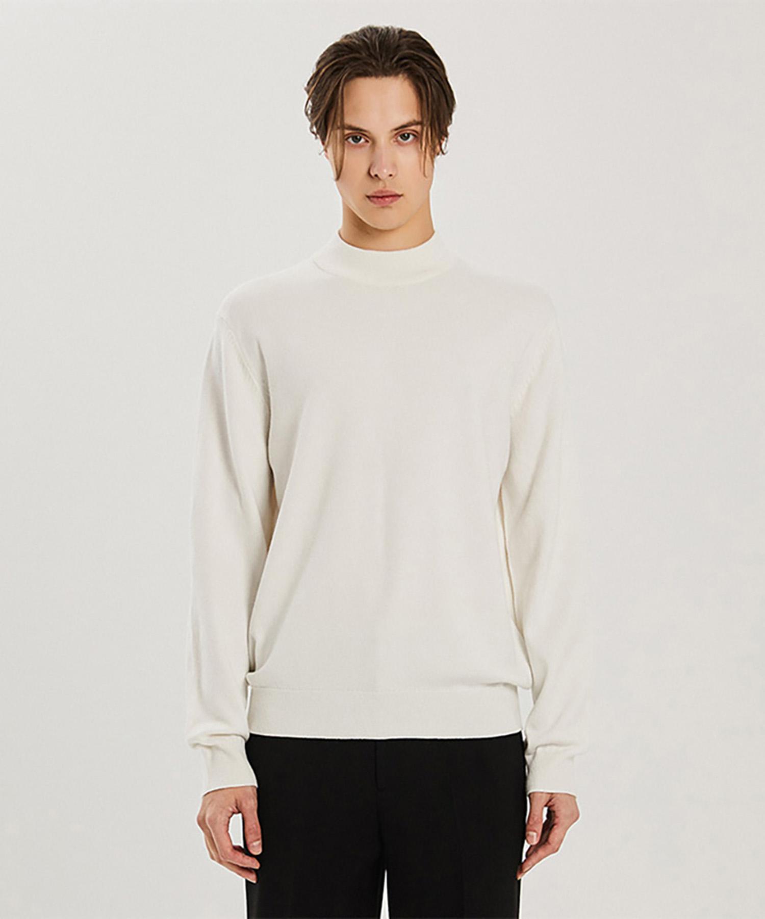 Adhoc Unisex Basic Mock Neck Knit (Ivory) (Ha1Lk90-22) Ivory/095
