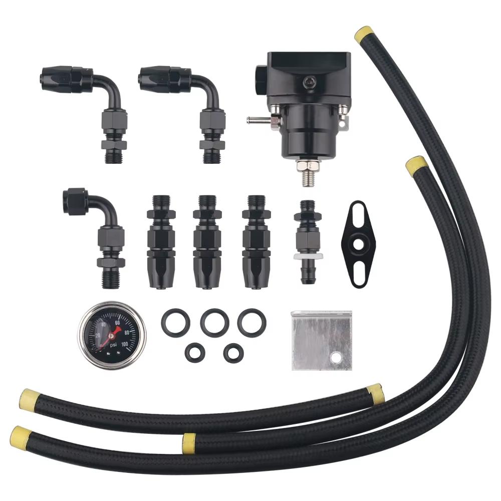 Universal Adjustable Fuel Pressure Regulator With Gauge+AN6 Fuel Line Hose+Fittings End Kit