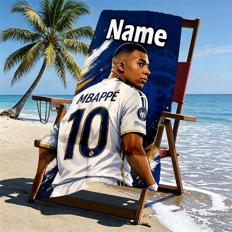 Personalisierbares Strandtuch mit Kylian Mbappe Aufdruck und individuellem Namen, für Reise Camping Strandparty Heimdekoration, Geburtstagsgeschenk für Familie & Freunde
