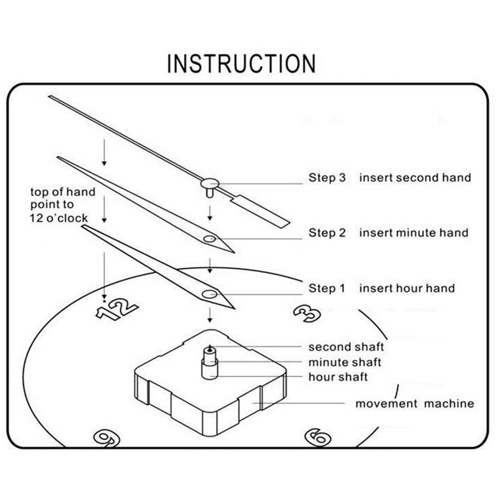 Long Shaft High Torque Clock Movement Mechanism Kits with 2 Pack Long Spade Hands and Hook for DIY Wall Clock Repair