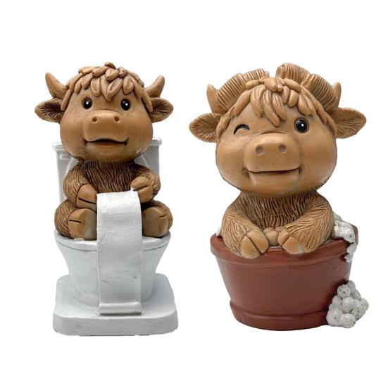 Highland Cattle Resin Statue Paper Roll Toilet Bathing Highland Cow Figurine
