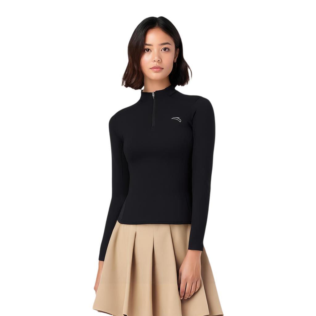 Anta Comfortable Slim Fit Simple Stand Collar Versatile Breathable Sports Long Sleeve T-Shirt Women Tops 962545402-5