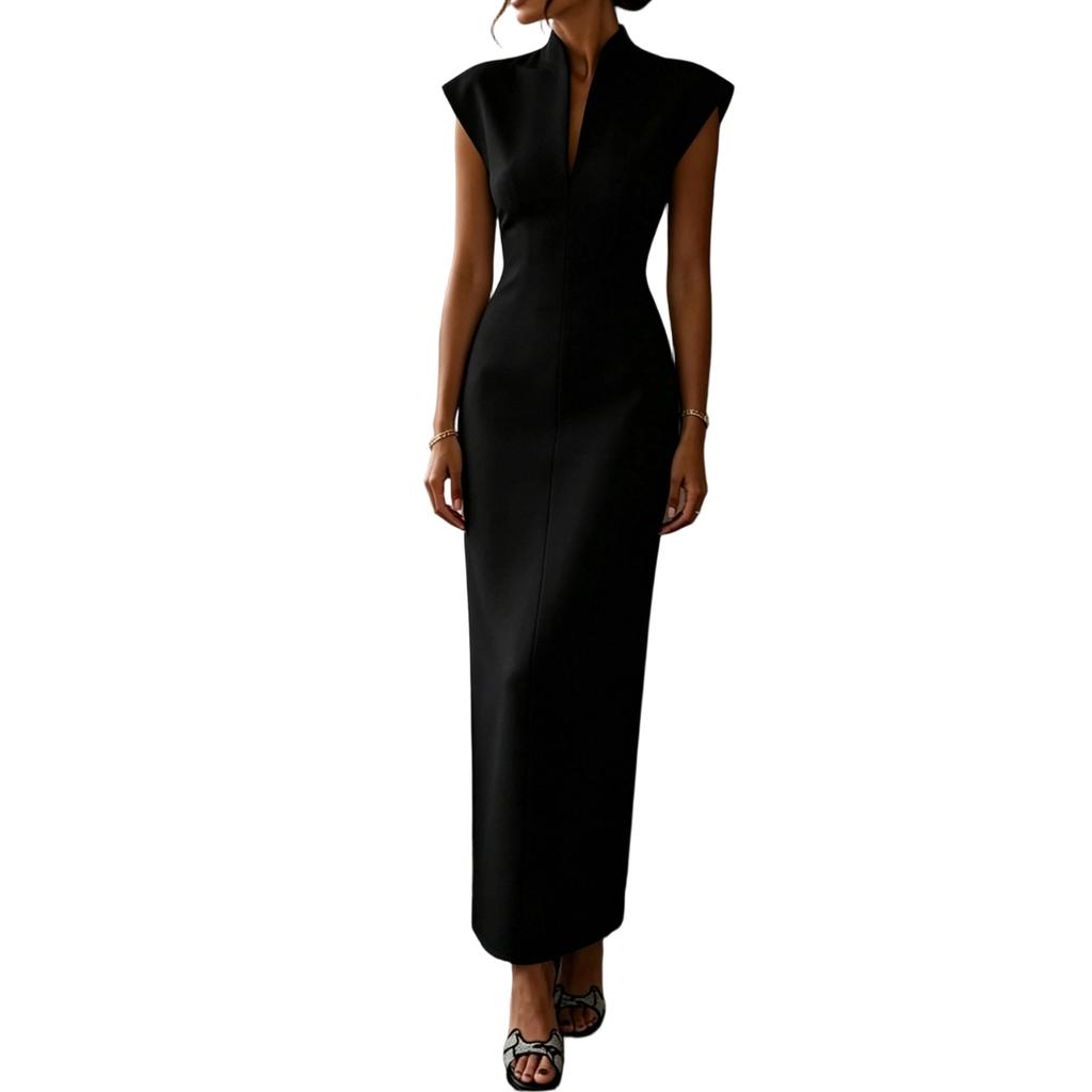 Abito da Donna a Tubino Senza Maniche con Collo Alto Scollatura a V Vita Stretta Bodycon Midi Abito da Sera Formale