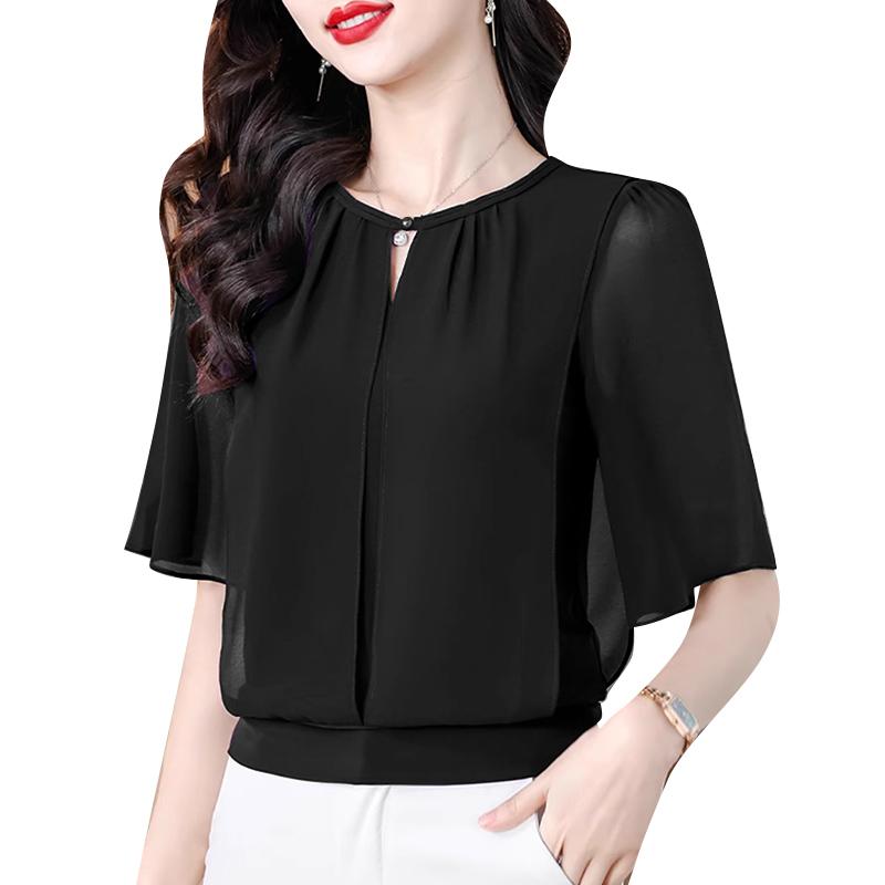 ZANZEA Women Summer Chiffon Splice Half Sleeve Loose Summer Blouse