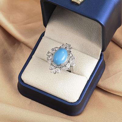 Anello in Zircone Sintetico Turchese Vintage Regolabile con Diamanti Completi