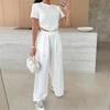 Lato Nowa Moda Casual Jednolity Kolor Garnitur T-shirt Szerokie Nogawki Spodnie Zestaw Dwuczęściowy Dla Kobiet