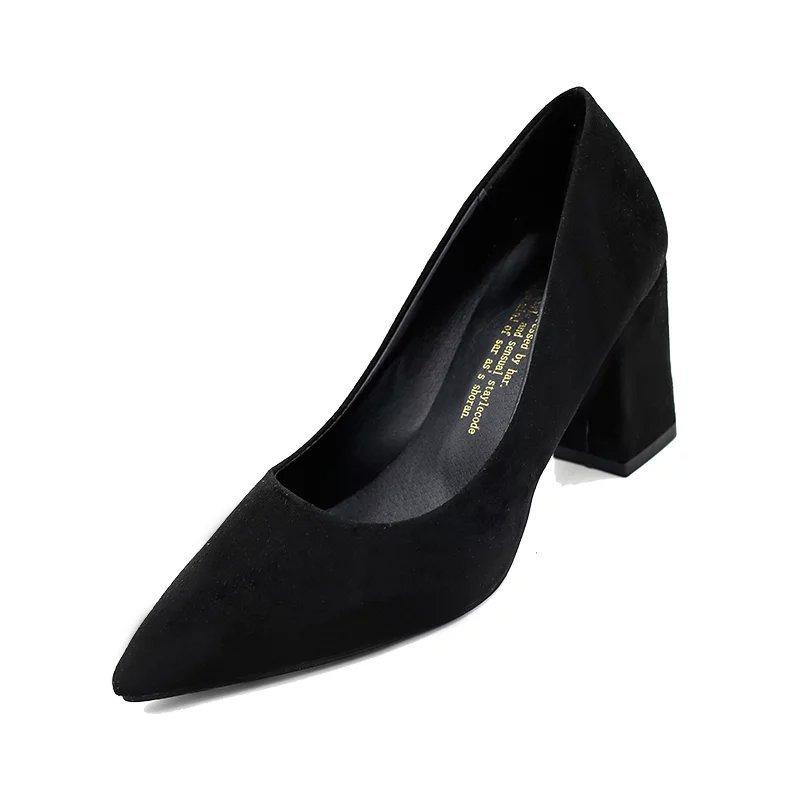 20252019 Spring New Korean Version of High Heels Fashion Thick Heel Single Shoes Pointed Women's Shoes Trendy Wedding Shoes