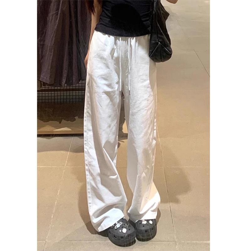 Women's Spring 2026 White Wide-Leg Cotton Linen Jeans - Loose, Flattering, Casual Pants