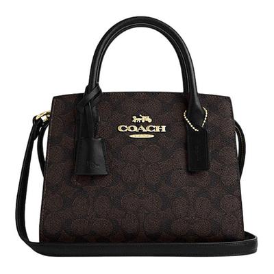 Сумка-тоут Andrea Carryall 22 с молнией с логотипом, из покрытого холста и кожи, для ношения через плечо, маленькая женская сумка, Черный CV974-IMXAQ