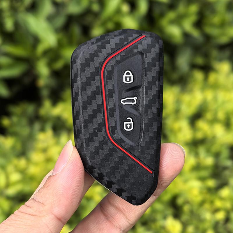 For Seat Leon Cupra Formentor For Volkswagen VW Golf 8 GTI ID4 For Skoda Octavia A8 Mk8 Carbon Fiber Silicone Car Key Case Cover