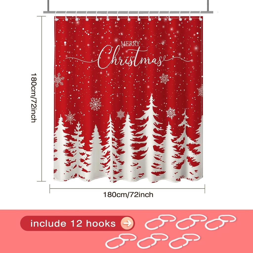 Christmas Shower Curtain Winter Red Snowflake Christmas Tree Shower Curtain For Christmas Bathroom Decor Waterproof Fabric Xmas