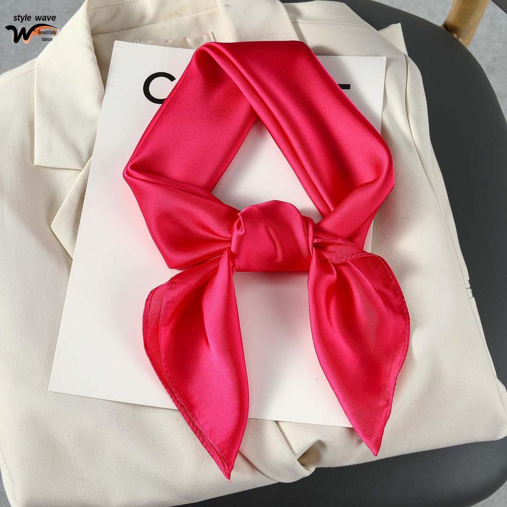 Monochromatic 70s-Style Faux Silk Scarf: Solid Color, Versatile, Sun Protection Headscarf for Women
