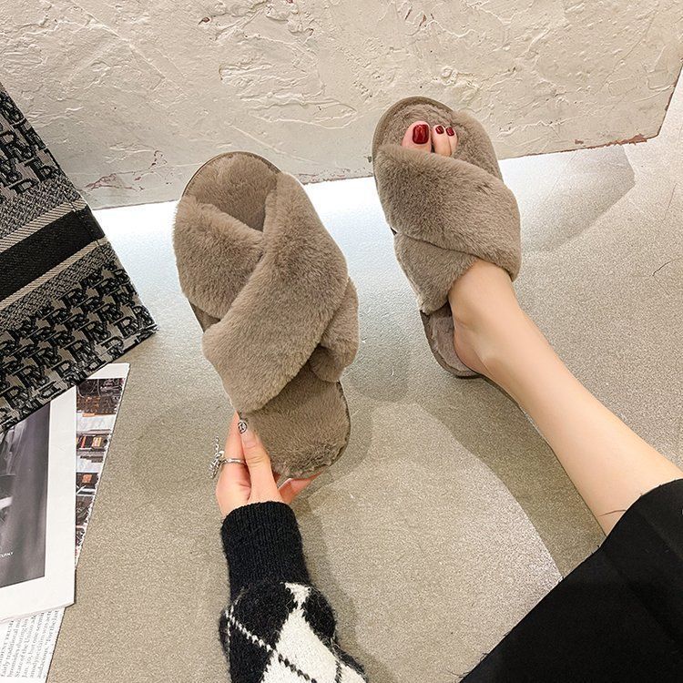 Fashion home cross comfortable cotton slippers women's 2025 autumn and winter new indoor soft bottom flat bottom fluffy slippers