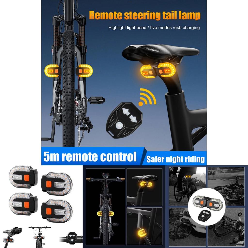 Bicycle Tail Light Wireless Remote Turn Signal With Charging For Night Cycling