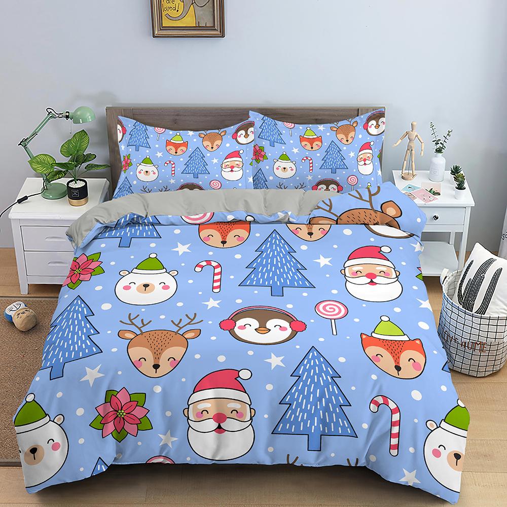 Merry Christmas King Queen Duvet Cover Xmas Bedding Set For Kid Santa Claus Quilt Cover Cartoon 2/3Pcs Polyester Comforter Cover
