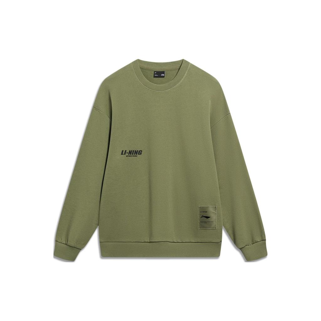 Li-Ning Sports Life Series Letter Logo Print Crew Neck Sweatshirt Men Tops Green AWDT683-4