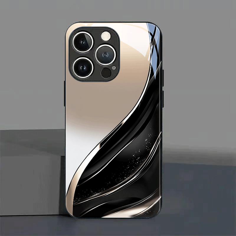 Black Silver Gold Gradient Streamlined Tempered Glass Phone Case Suitable for iPhone 17 16 15 14 13 12 11Pro Max Plus Shockproof