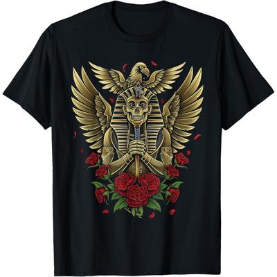 Egyptský starověký faraon s růžemi sfinga egyptské tričko(4)