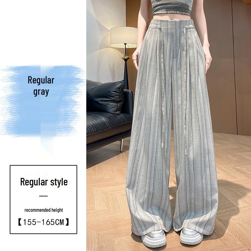 Korean Retro Style Women's Striped Wide-Leg Lace-Up Pants - 2026 Summer Collection