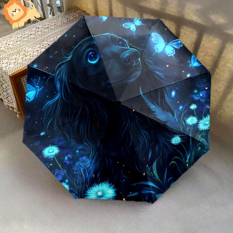 1 PC Automatic Folding Umbrella - Magical Night Dog Pattern, Portable & Foldable Design with 8 Ribs, Christmas Birthday Gifts