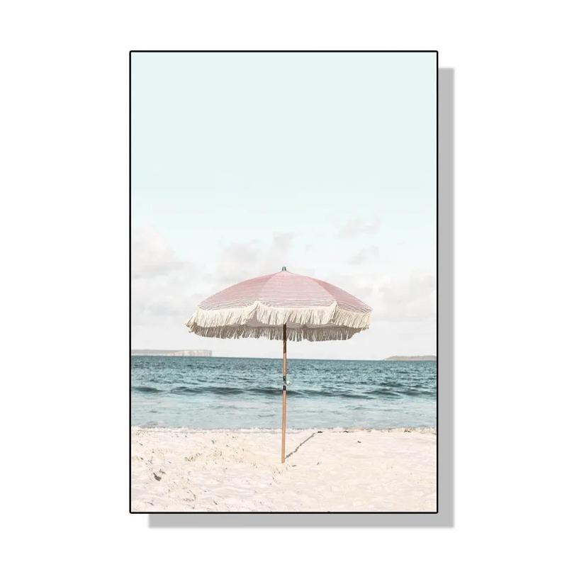Pink Nordic Summer Holiday Travel Beach Surf Ocean Art Poster Canvas Painting Wall Art for Living Room Bedroom Home Decoration