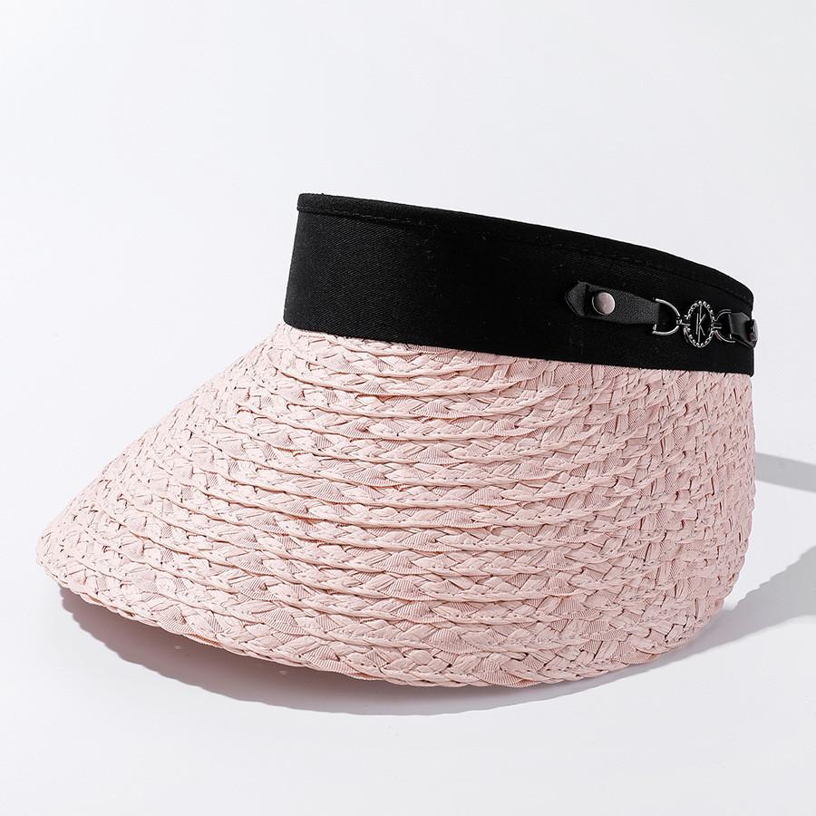 

Stylish Floppy Sun Hat With Wide Brim Breathable Straw Beach Hat Fashionable Outdoor Sunshade Hat Navy Blue рожевий