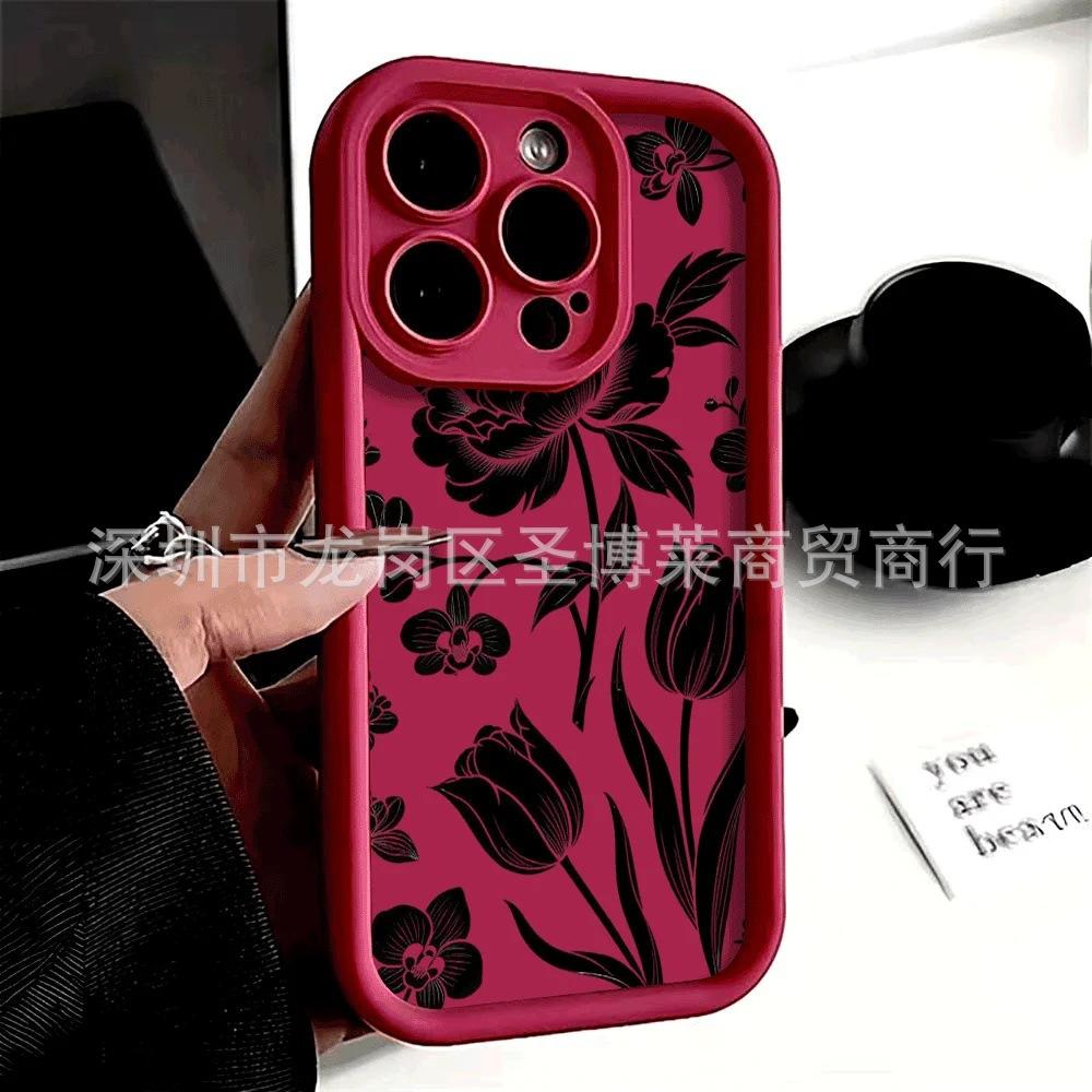 Black Flower Applies To Apple 17promax Mobile Phone Case iPhone16/15 Emery 14/13 Protective Case 11