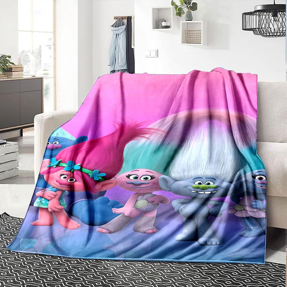 Trolls Theme Printed Blanket - Perfect for Couch, Bed, Travel & Outdoor Use | Machine Washable, Cozy & Durable.