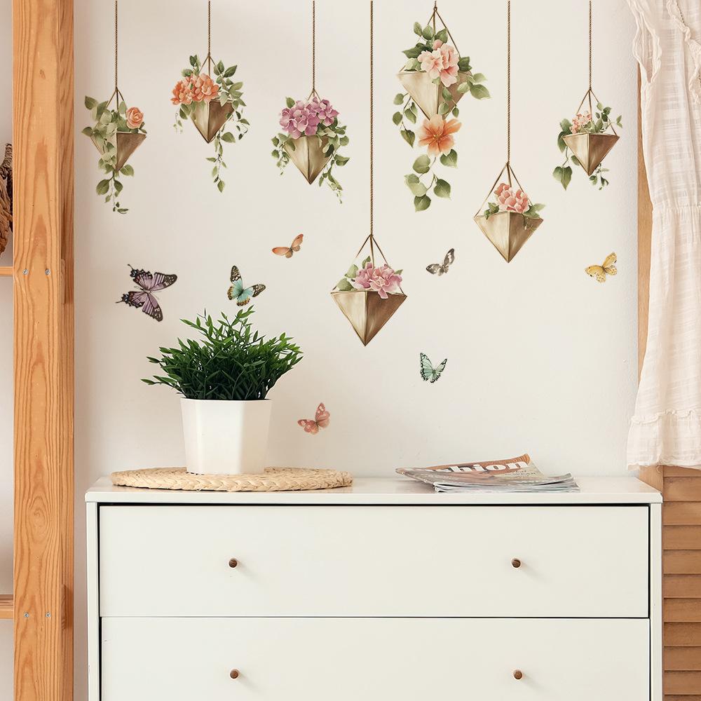 Floral Butterfly Hanging Decor Wall Sticker Self-Adhesive Removable for Bedroom Living Room Home Decor
