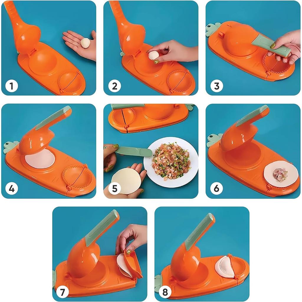 2-in-1 Manual Press for Dumplings and Ravioli, Green/Orange, Make Dumplings and Pasta