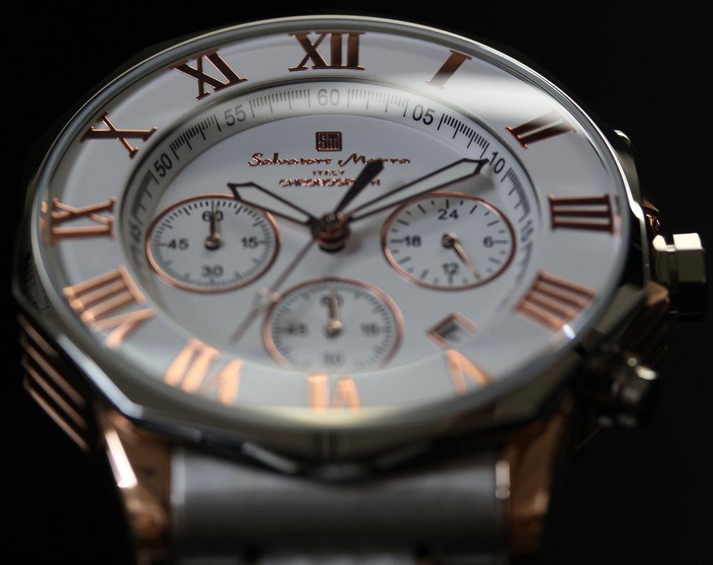 Salvatore Marra Chronograph 10 ATM Water Italian Limited SM15104 Men's Watch, Resistant, Business/Formal, Brand, Edition, (White/Pink Gold) [Used]