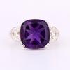 925 Sterling Silver African Amethyst Cushion Ring White Diamond Rhodium Fine Jewelry Gift for Her