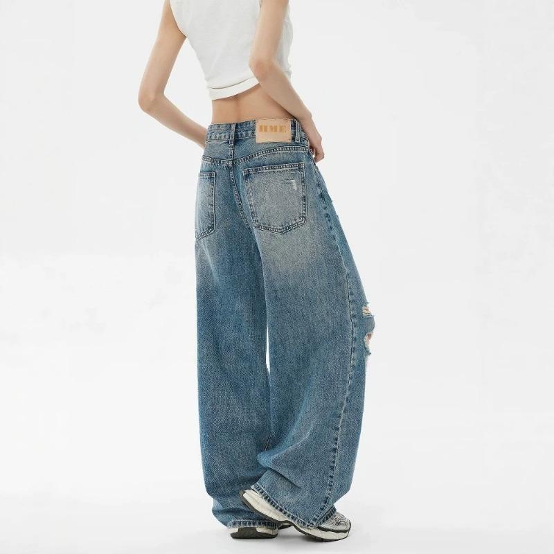 Damen S Vintage Used Gewaschene Weite Jeans Frühling Sommer
