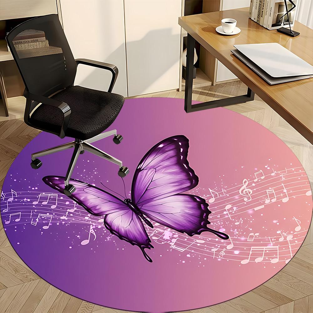 1pc Butterfly MusicChair Carpet for Office, Indoor Non-Slip Washable Polyester Fiber Carpet, Mat For Office, Machine Washable