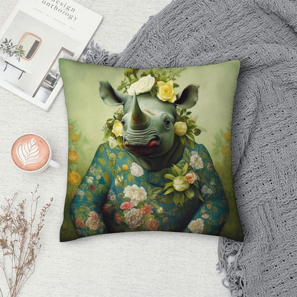 Animal Vintage Portrait Pillow Case Sofa Decorative Home Double-Sided Print Plush Square Throw Pillow Covers Cushion Decor Cover