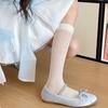 Summer Thin Silk Solid Over the Calf Socks for Womens Japanese Style JK Diamond Striped Pattern Student Long Stockings