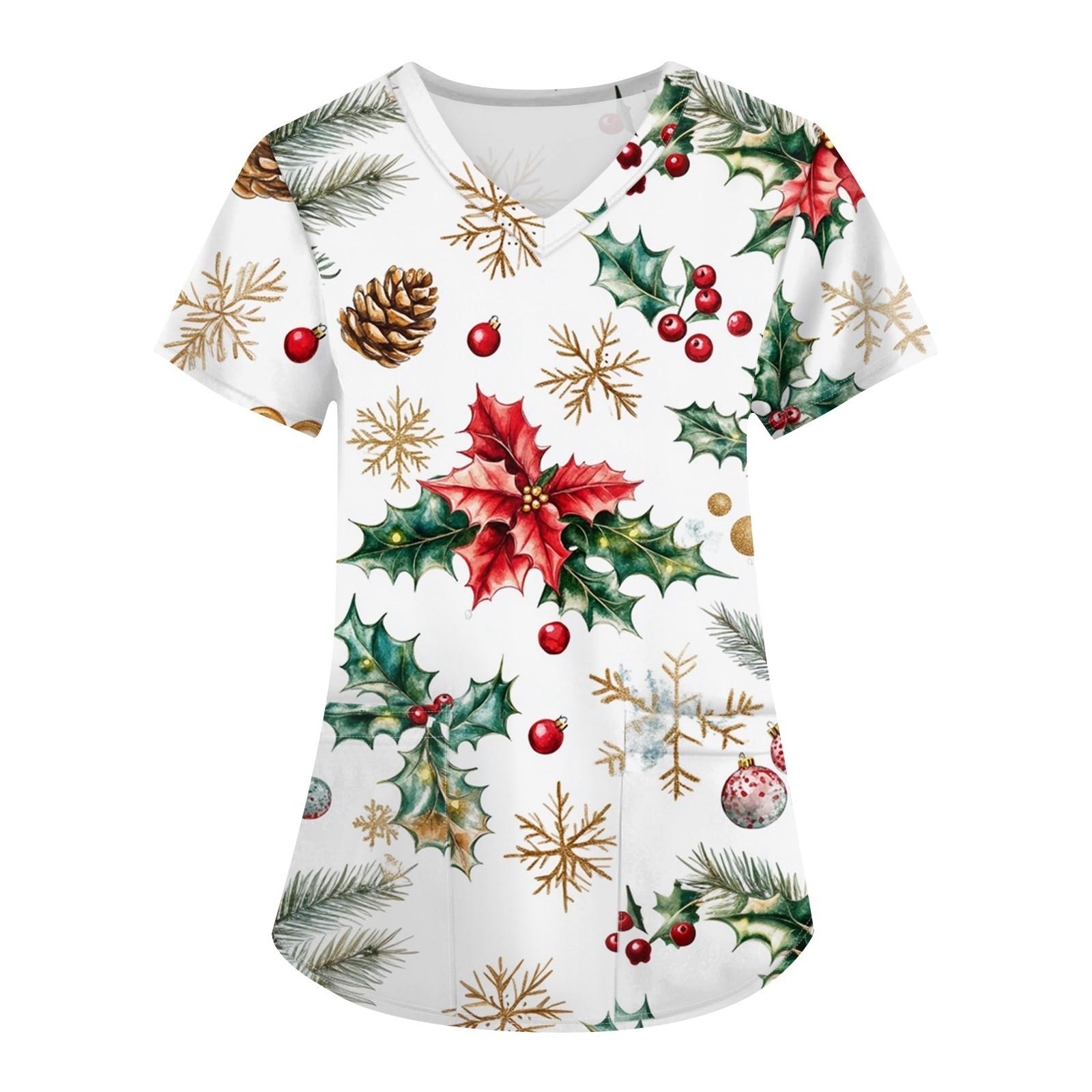 

Женская модная футболка с короткими рукавами и v-образным вырезом с принтом, маленькая рабочая футболка с карманами L