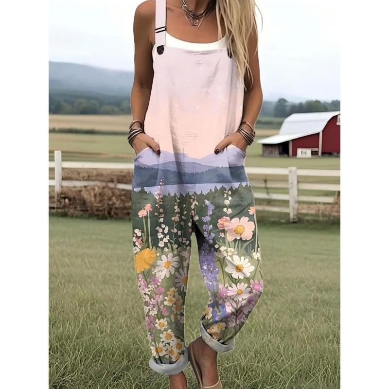 Womens Sleeveless Jumpsuit With Vintage Print Loose Fit Streetwear Style 2026