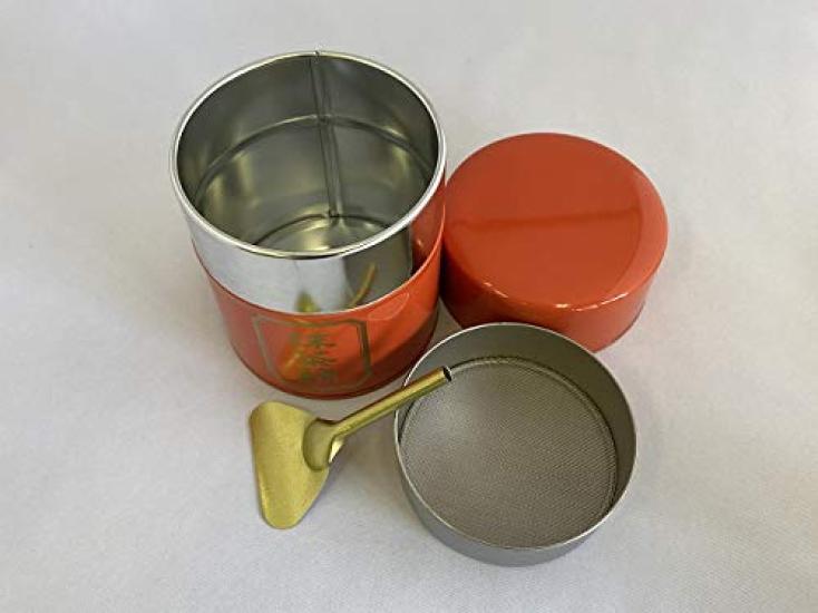 Matcha Tea Ceremony Utensils: Matcha Sifter Tin, Matcha Strainer, Steel Lacquered Tin (Vermilion)
