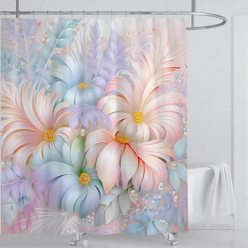 3d Flower Floral Shower Curtain Waterproof Shower Curtain Polyester Fabric 3D Printed Curtain Bathroom Decoration with Hooks