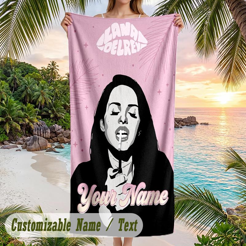 Lana Del Rey Beach Towel, Personalized Custom Name Text, Quick Dry Large Absorbent Towel For Beach Pool